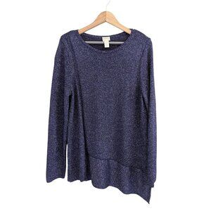 Chico's Metallic Shimmer Asymmetrical Flowy Formal Blouse Top Size L